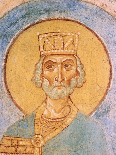 Re Davide - Antichi affreschi russi - XII secolo - Affresco - Chiesa di San Giorgio, Staraya Ladoga da School Russian