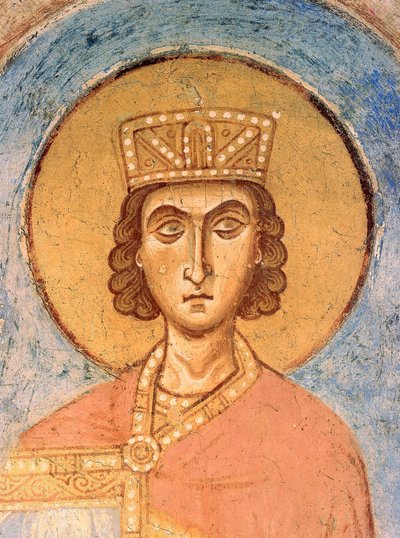 Re Salomone - Antichi affreschi russi - XII secolo - Affresco - Chiesa di San Giorgio, Staraya Ladoga da School Russian