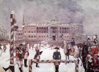 Parata militare davanti al Palazzo Mikhailovsk alla presenza di Paolo I da School Russian
