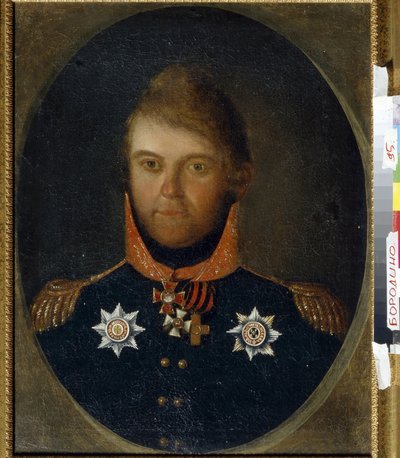 Ritratto di Dmitry Petrovich Neverovsky (1771-1813). Ufficiale militare russo, indossa la sua uniforme e le sue medaglie onorifiche tra cui la croce di San Giorgio, la medaglia dell