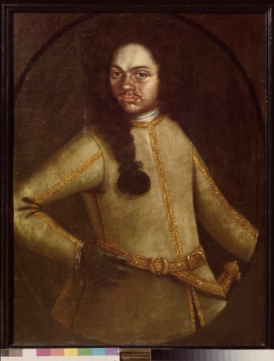 Ritratto di uomo in uniforme del reggimento di Pietro I da School Russian