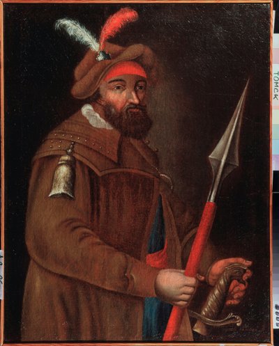 Ritratto del capo cosacco Yermak Timofeyevitch da School Russian