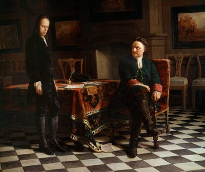 Ritratto di Pietro I il Grande (1672-1725), zar russo e suo figlio Alessio (1690-1718) da School Russian