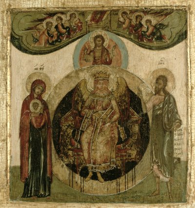 Icona russa di Sophia, la Santa Sapienza, in trono sotto forma di angelo alato e ardente (pannello) da School Russian