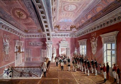 Cambio della guardia nel vestibolo superiore del Castello di Pavlosk alla presenza di Paolo I da School Russian