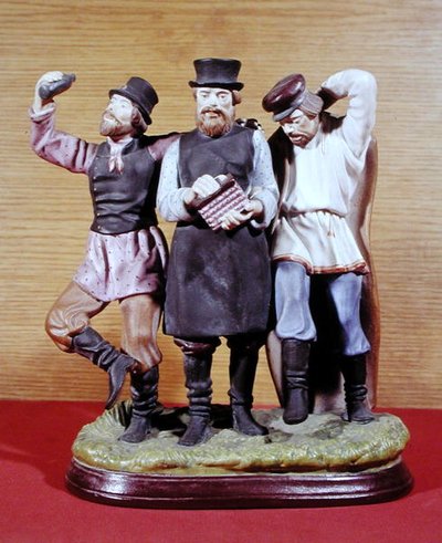 Tre ubriaconi Moujiks, realizzati dalla Fabbrica Gardner, Mosca, c.1860-70 da School Russian