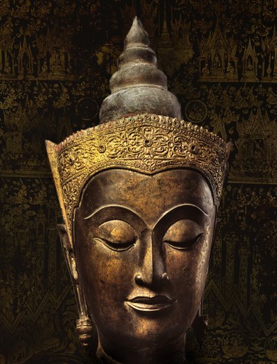 Testa di Buddha incoronato in stile Ayutthaya da School Siamese