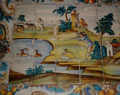 Piastrelle di azulejos raffiguranti un cacciatore che spara ai cervi da School Spanish