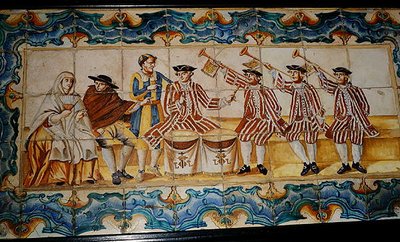 Piastrelle azulejos raffiguranti trombettisti e un tamburino da School Spanish
