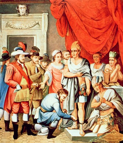 Hernan Cortes ordina di mettere le catene alle caviglie di Montezuma da School Spanish