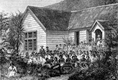 Scuola missionaria per Maori, illustrazione da 