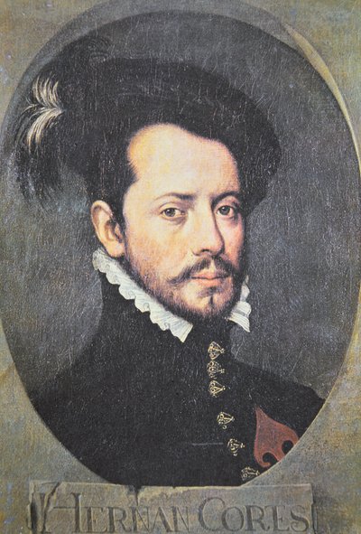 Ritratto di Hernan Cortes da School Spanish