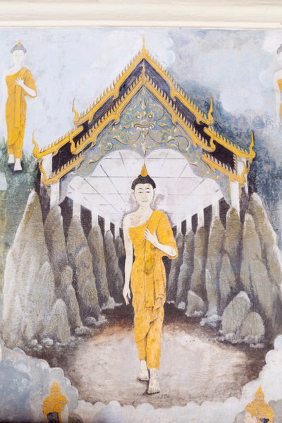 Affresco che raffigura una scena della vita di Buddha, tempio Wat Phra That Doi Suthep da School Thai