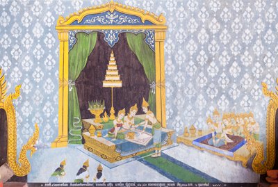 Affresco che raffigura una scena della vita di Buddha, tempio Wat Phra That Doi Suthep da School Thai