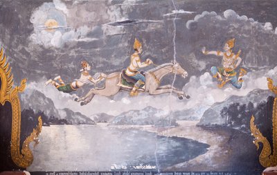 Affresco che raffigura una scena della vita di Buddha, tempio Wat Phra That Doi Suthep da School Thai