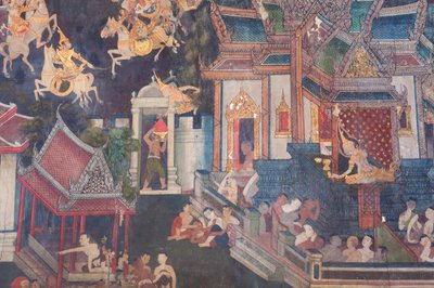 Murali nella cappella Buddhaisawan, palazzo di Wang Na da School Thai