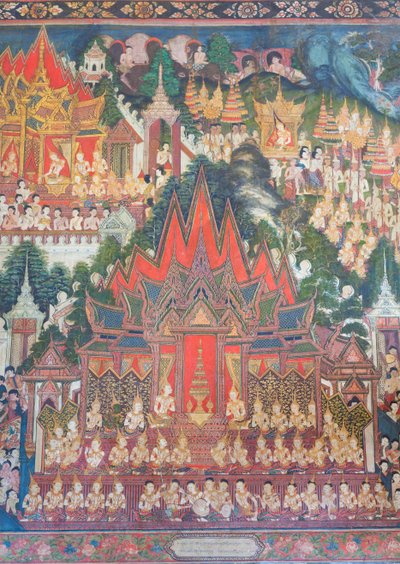 Murali nella cappella Buddhaisawan, palazzo di Wang Na da School Thai