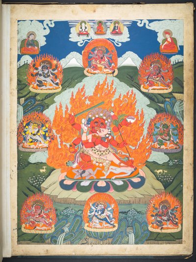 Uno dei 12 disegni che raffigurano divinità tibetane di un artista tibetano, probabilmente a Lhasa, c.1800 da School Tibetan