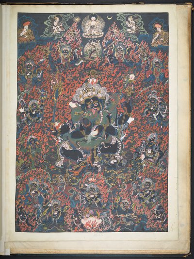 Uno dei 12 disegni che raffigurano divinità tibetane di un artista tibetano, probabilmente a Lhasa, c.1800 da School Tibetan