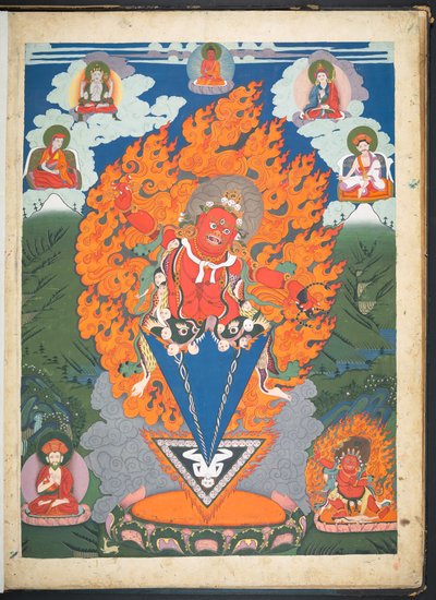 Uno dei 12 disegni che raffigurano divinità tibetane di un artista tibetano, probabilmente a Lhasa, c.1800 da School Tibetan