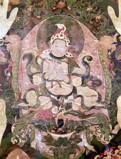 Gnya-khri-bcan-po, primo re del Tibet. Thangka tibetano. Parigi, Musée Guimet da School Tibetan