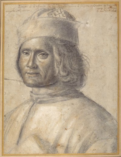 Ritratto a mezzo busto di un uomo barbuto con un cappello, che tiene un libro contro il petto, fine XV - inizio XVI secolo da School Venetian
