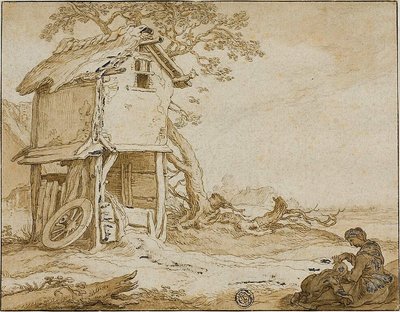 Paesaggio con Barnstable, donna seduta e bambino da School of Abraham Bloemaert