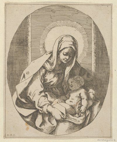 La Vergine che tiene in grembo il Cristo bambino, una composizione ovale, dopo Reni, 1620-50 da School of Guido Reni