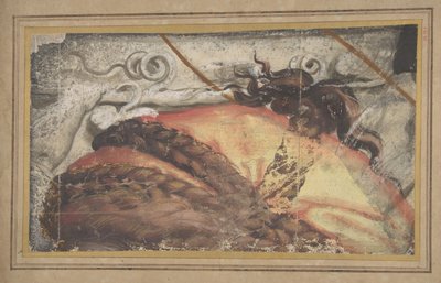 Frammento di cartone per arazzo: La parte superiore della testa di una donna con capelli intrecciati su un panno..., 1500-50 da School of Raphael.