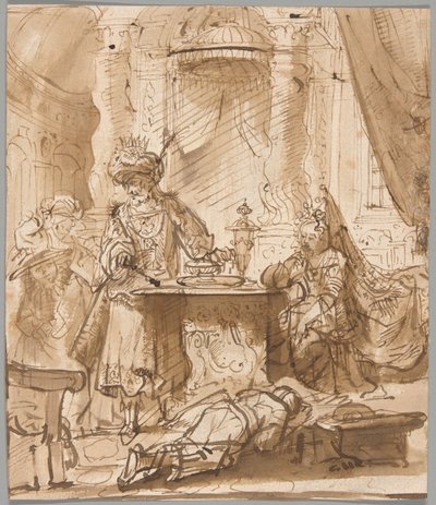 La Degradazione di Aman davanti ad Assuero ed Ester da School of Rembrandt van Rijn
