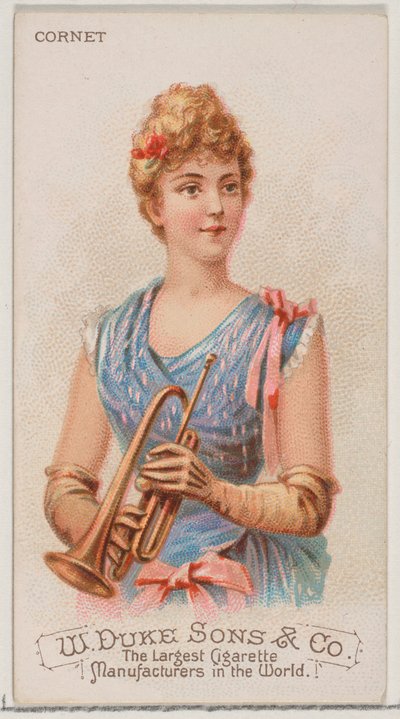 Cornetta, dalla serie Strumenti Musicali N82 per sigarette marca Duke, 1888 da Schumacher and Ettlinger