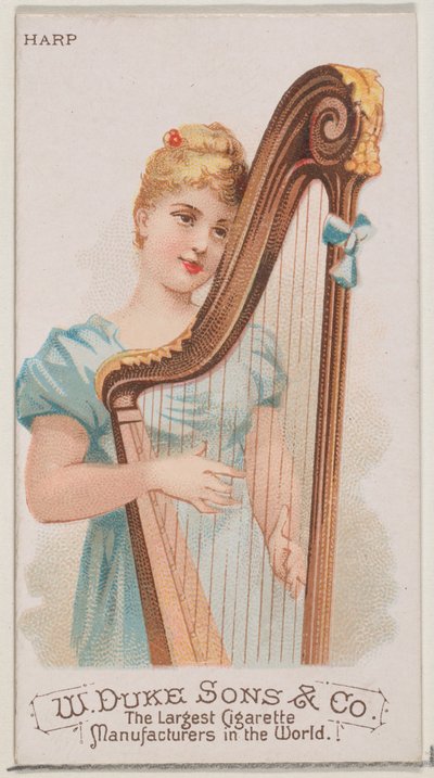 Arpa, dalla serie Strumenti Musicali N82 per sigarette Duke, 1888 da Schumacher and Ettlinger