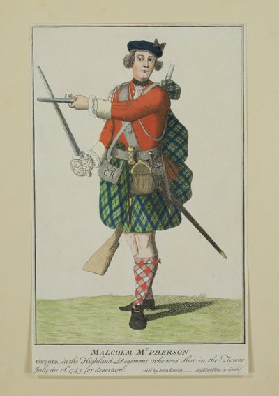 Malcolm McPherson, caporale nel reggimento Black Watch, fucilato per diserzione, 1743 da Scottish School