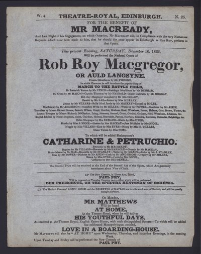 Programma teatrale per il Theatre Royal, Edimburgo da Scottish School