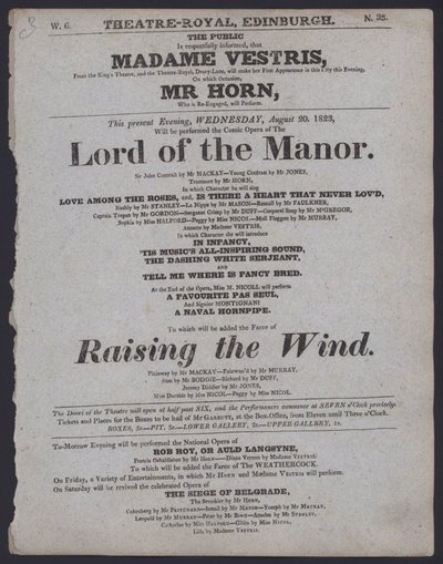 Programma teatrale per il Theatre Royal, Edimburgo, 20 agosto 1823 da Scottish School