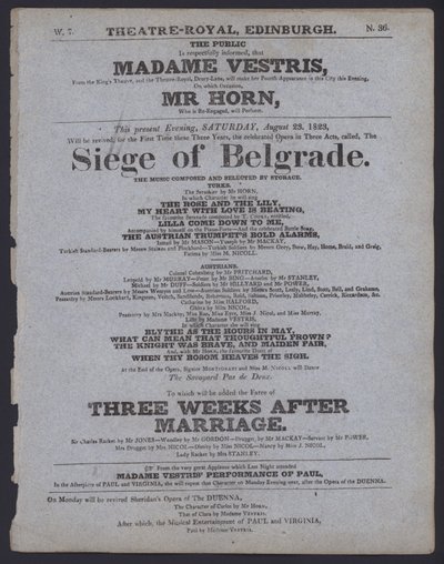Programma teatrale per il Theatre Royal, Edimburgo, 23 agosto 1823 da Scottish School