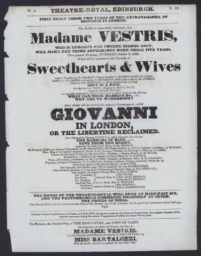 Programma teatrale per il Theatre Royal, Edimburgo, 6 ottobre 1829 da Scottish School