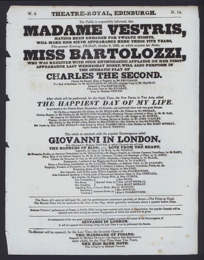 Programma teatrale per il Theatre Royal, Edimburgo, 9 ottobre 1829 da Scottish School