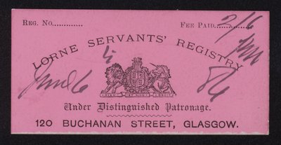Biglietto per il Registro dei Servi di Lorne da Scottish School