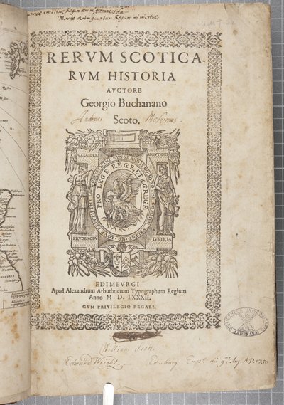 Pagina del titolo di Rerum Scoticarum Historia, di George Buchanan da Scottish School