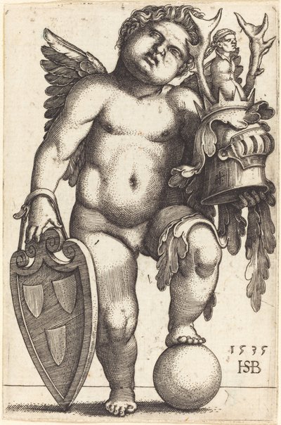 Genio femminile che tiene uno stemma da Sebald Beham