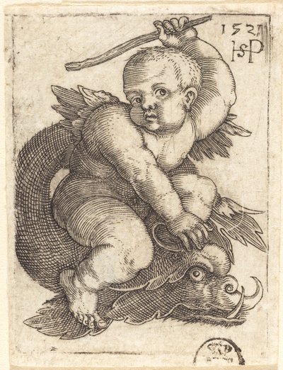 Genio su un Delfino, Cavalcando Verso Destra da Sebald Beham