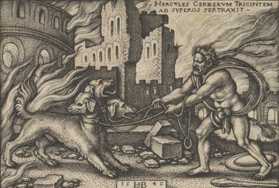 Ercole Cattura Cerbero, dai Lavori di Ercole da Sebald Beham
