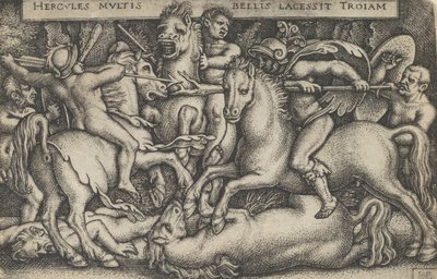 Ercole combatte contro i Troiani, dai Lavori di Ercole, 1545 da Sebald Beham