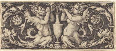 Ornamento con tritoni che soffiano corni da Sebald Beham