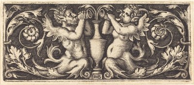 Ornamento con Due Tritoni che Soffiano Corni da Sebald Beham