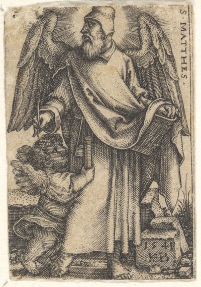 Tavola 1: San Matteo con la testa girata di profilo a sinistra, un cherubino in basso a sinistra, 1541 da Sebald Beham