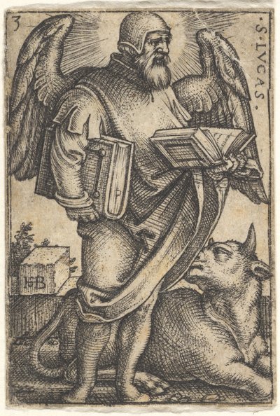 San Luca con la testa girata di profilo a destra, un libro in ciascuna mano da Sebald Beham
