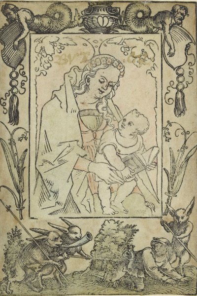 La Vergine e il Bambino circondati da una cornice con un cacciatore e alcuni conigli da Sebald Beham