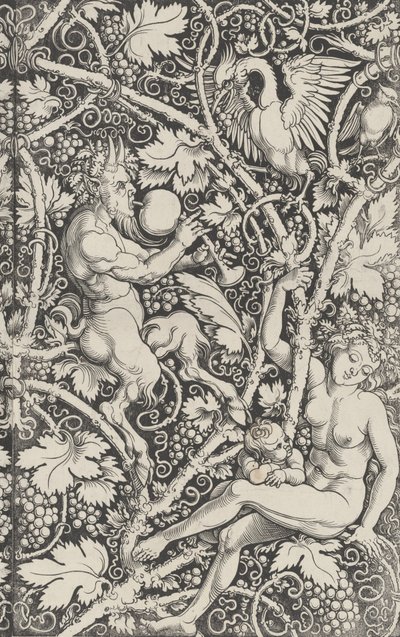Carta da parati con famiglia di satiri da Sebald Beham
